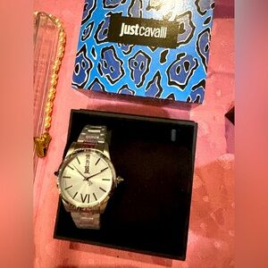 NWT Just Cavalli Silver Watch with Black and White Dial